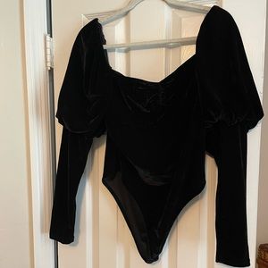 A. Calin black velvet body suit